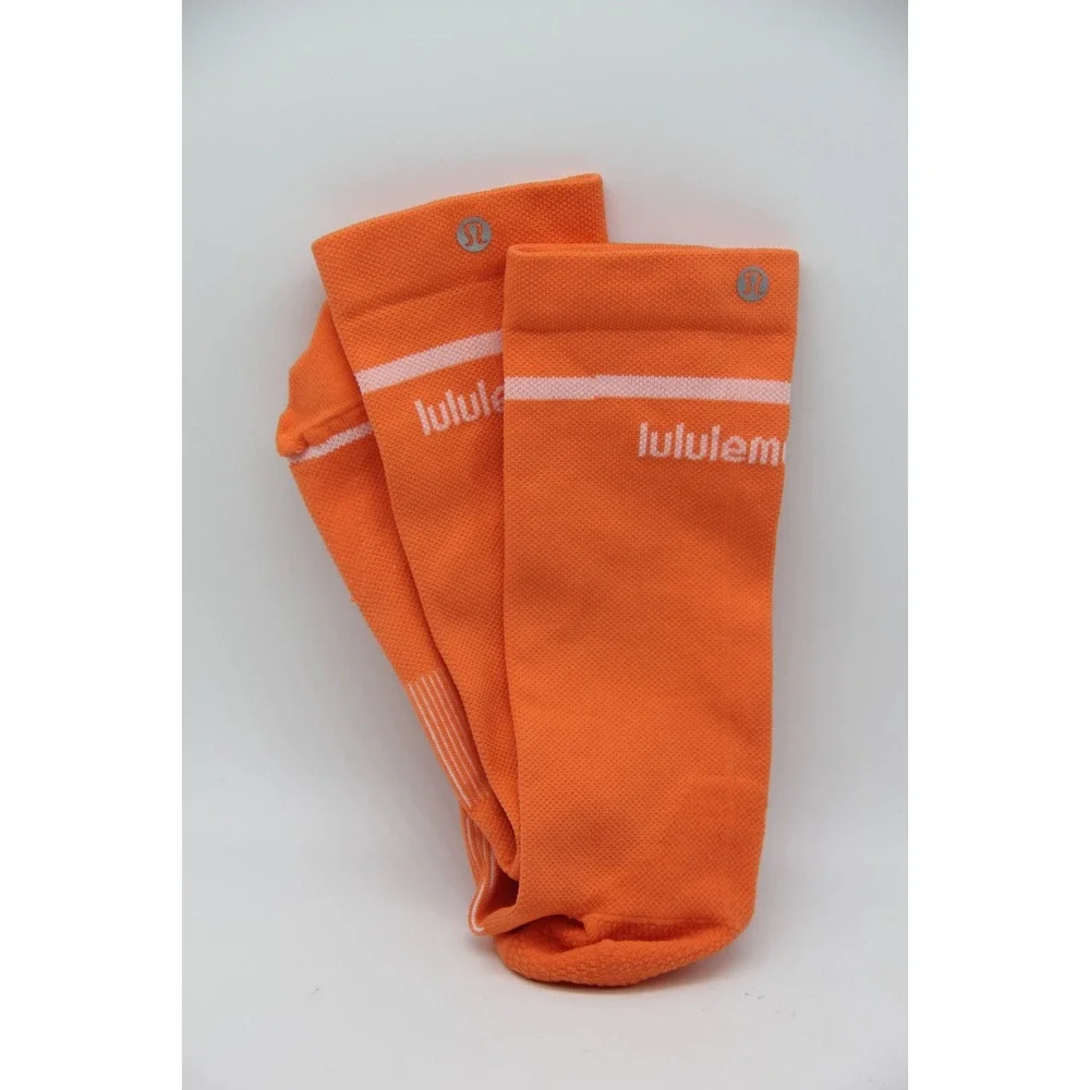 Lululemon Unisex Orange Power Stride Crew Socks Large R 1 PAIR EUC Running Logo